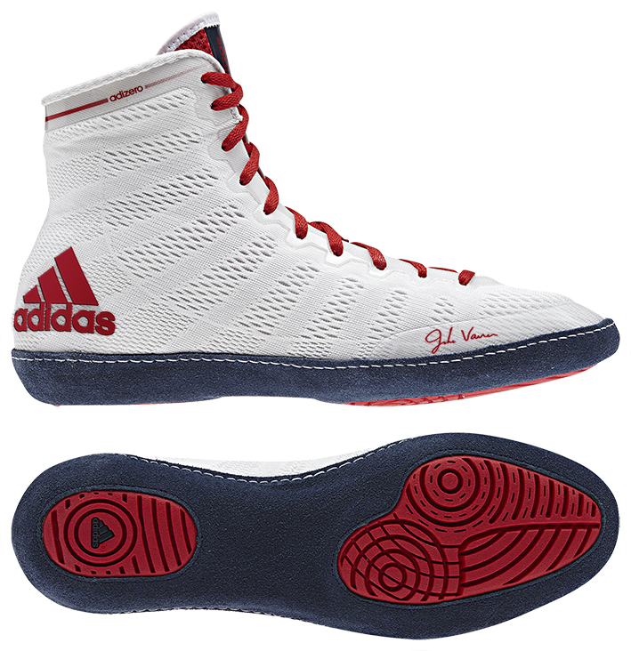 adidas adizero™ Varner Wrestling Shoes, color: Wht/Navy/Red - Click Image to Close