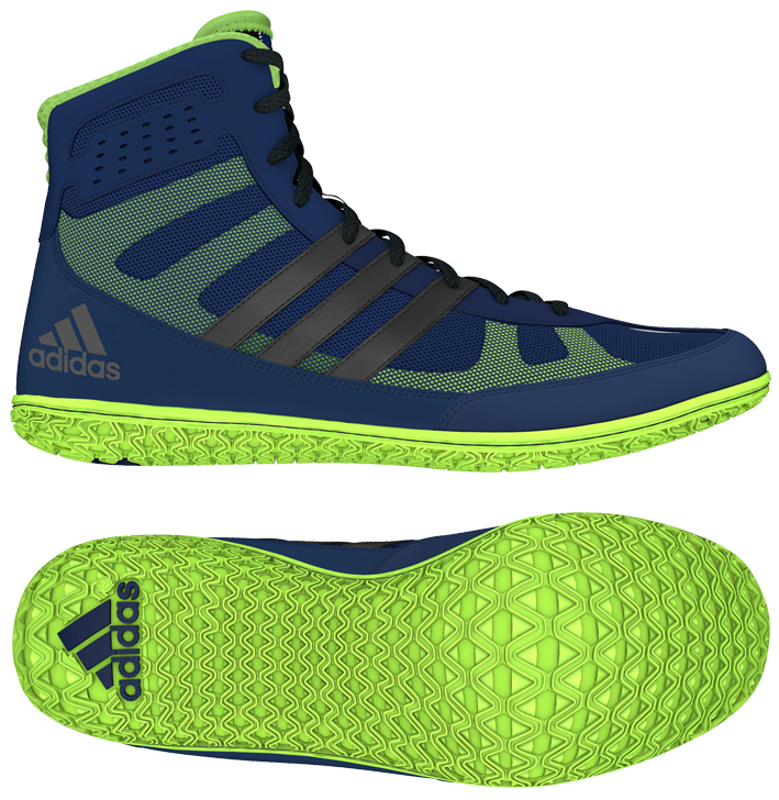 adidas Mat Wizard Wrestling shoe, color: Navy/Silver/Lime - Click Image to Close